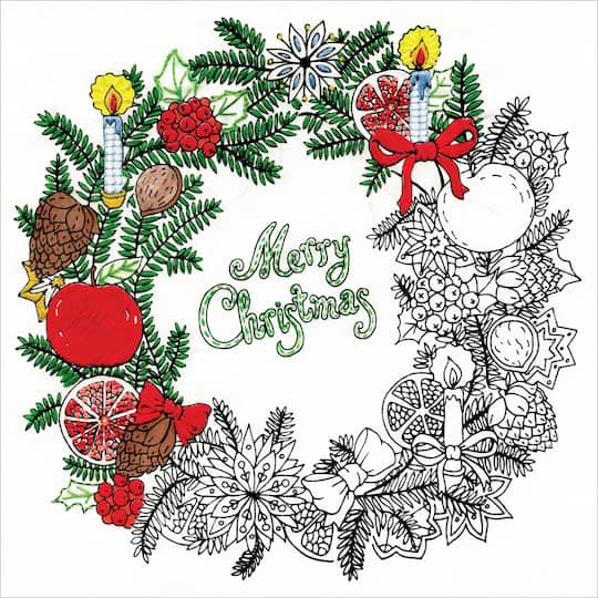 Design Works&#x2122; Zenbroidery&#x2122; Christmas Wreath Stamped Embroidery Kit
